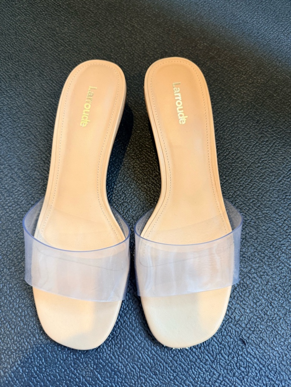 Larroude Nude Slides with Clear Band
